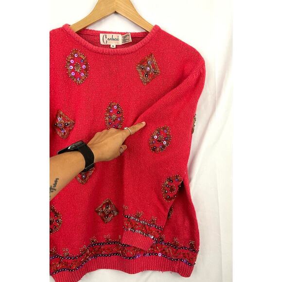 VTG Carducci Silk Angora Sequin Pullover Sweater MEDIUM 1980's Beaded Pink - Picture 10 of 13